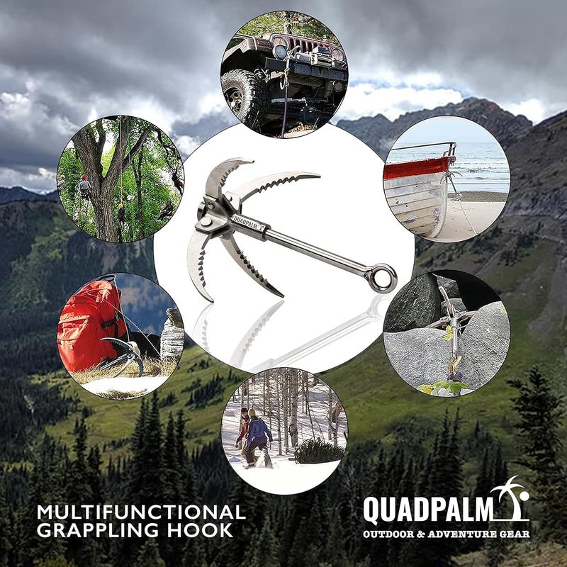 QUADPALM Grappling Hook with 10m Rope – Multifunctional Grapple Hook - 4 Stainless Steel Folding Claws - Heavy Duty - Outdoor Camping Hiking Tree Rock Mountain Climbing Equipment - Image 5